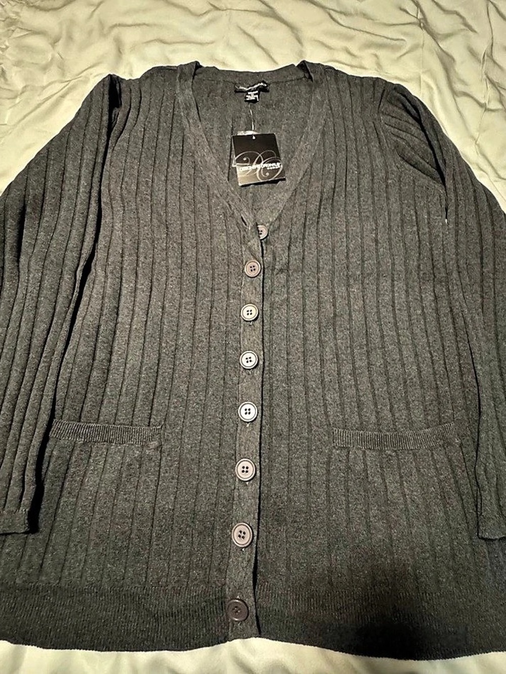 NWT Designers Originals 1X Gray Ribbed Cardigan Sweater